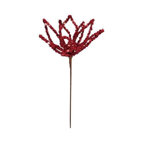 Red Sequin Poinsettia Pick