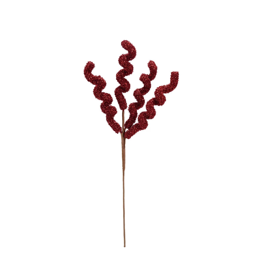 Red Tinsel Curly Stem