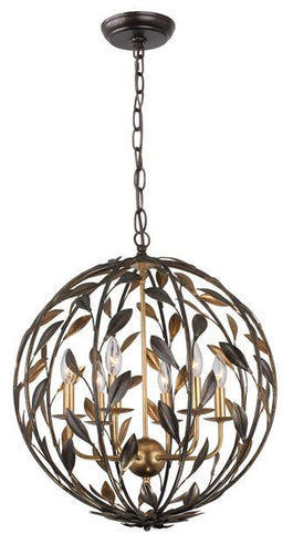 Bronze Leaf 6 Light Sphere Mini Chandelier, Lighting, Laura of Pembroke