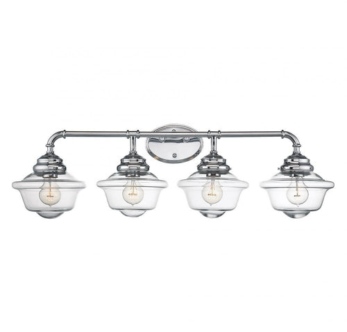 Chrome Schoolhouse 4 Light Bathroom Fixture, Lighting, Laura of Pembroke