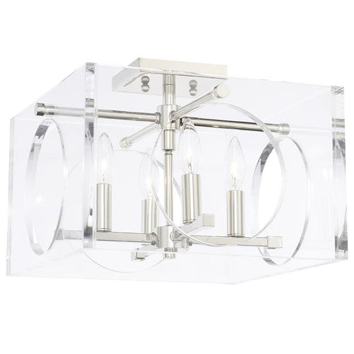4 Light Lucite and Polished Nickel Ceiling Mount, Lighting, Laura of Pembroke