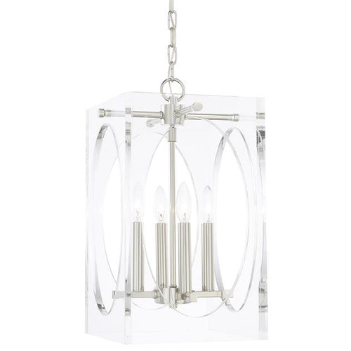 4 Light Lucite and Polished Nickel Chandelier, Lighting, Laura of Pembroke