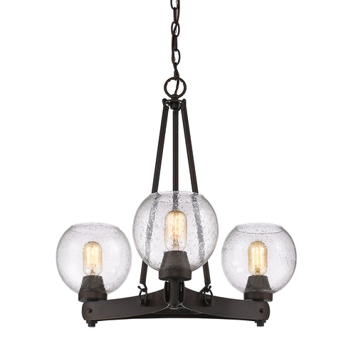 Galveston 3 Light Chandelier in Rubbed Bronze with Seeded Glass, Lighting, Laura of Pembroke