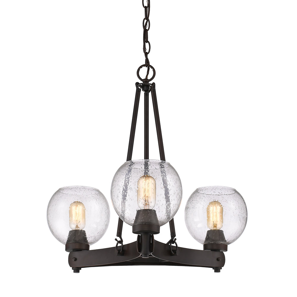 Galveston 3 Light Chandelier in Rubbed Bronze with Seeded Glass, Lighting, Laura of Pembroke