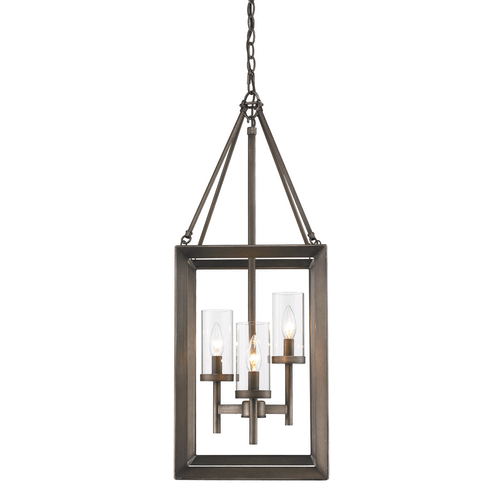 Smyth 3 Light Pendant in Gunmetal Bronze with Clear Glass, Lighting, Laura of Pembroke