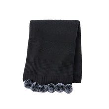 Charcoal Knit Blanket with Fur Pom