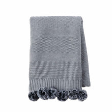 Charcoal Knit Blanket with Fur Pom
