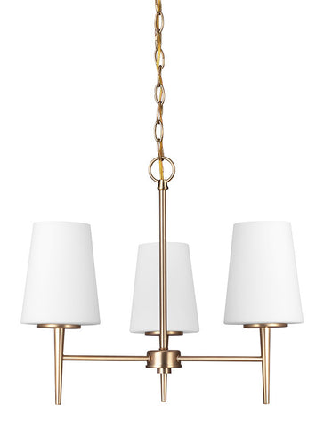 Etched White Glass Satin Bronze 3 Light Chandelier, Lighting, Laura of Pembroke