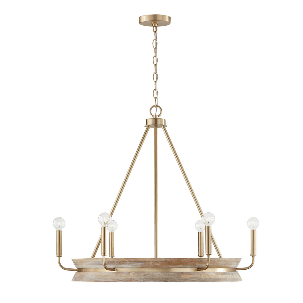 FINN 6-LIGHT CHANDELIER, WHITE WASH AND MATTE BRASS - 447361WS