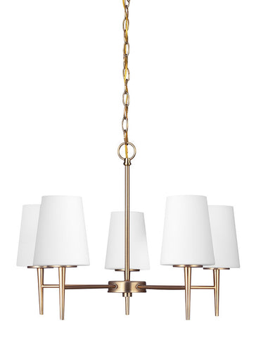 Etched White Glass Satin Bronze 5 Light Chandelier, Lighting, Laura of Pembroke