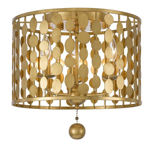 Circle Detail Antique 3 Light Gold Ceiling Mount, Lighting, Laura of Pembroke