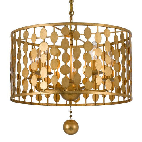 Circle Detail Antique 5 Light Gold Chandelier, Lighting, Laura of Pembroke