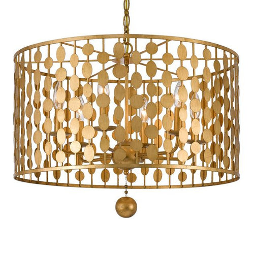 Circle Detail Antique 6 Light Gold Chandelier, Lighting, Laura of Pembroke