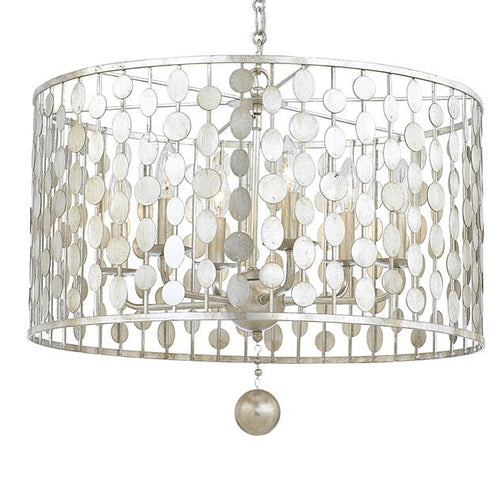 Circle Detail Antique 6 Light Silver Chandelier, Lighting, Laura of Pembroke