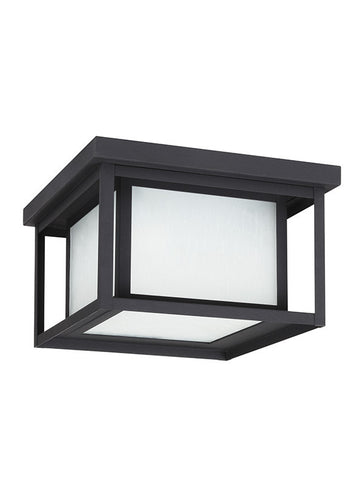 Transitional Minimalism Weathered Black 2 Light Outdoor Ceiling Flush Mount, Lighting, Laura of Pembroke