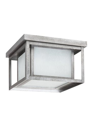 Transitional Minimalism Weathered Pewter 2 Light Outdoor Ceiling Flush Mount, Lighting, Laura of Pembroke
