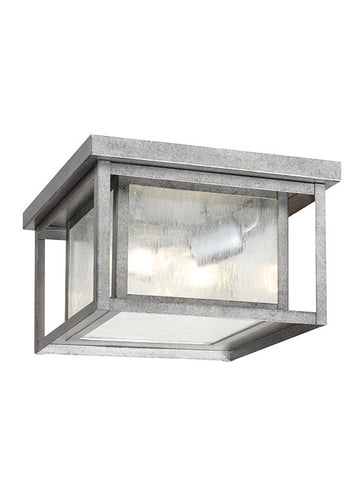 Transitional Minimalism Weathered Pewter 2 Light Outdoor Ceiling Flush Mount, Lighting, Laura of Pembroke