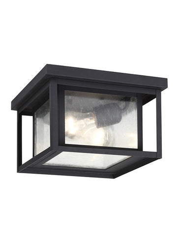 Transitional Minimalism Weathered Black 2 Light Outdoor Ceiling Flush Mount, Lighting, Laura of Pembroke