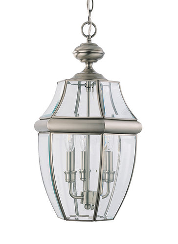 Curved Beveled Antique Brushed Nickel Outdoor 3 Light Pendant, Lighting, Laura of Pembroke