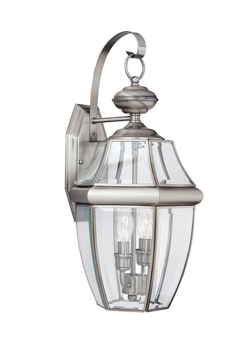 Curved Beveled Antique Brushed Nickel 2 Light Outdoor Wall Lantern, Lighting, Laura of Pembroke