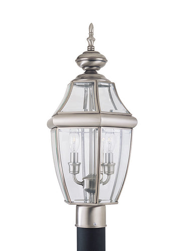 Curved Beveled Antique Brushed Nickel 2 Light Outdoor Post Lantern, Lighting, Laura of Pembroke