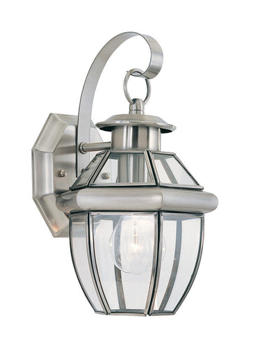 Curved Beveled Antique Brushed Nickel 1 Light Outdoor Wall Lantern, Lighting, Laura of Pembroke