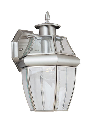 Curved Beveled Antique Brushed Nickel 1 Light Outdoor Wall Lantern, Lighting, Laura of Pembroke