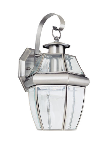 Curved Beveled Antique Brushed Nickel 1 Light Outdoor Wall Lantern, Lighting, Laura of Pembroke