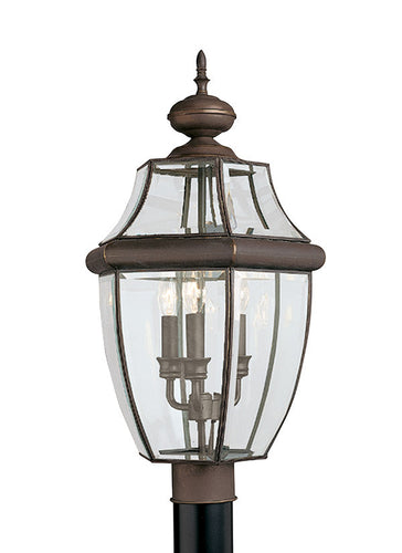 Curved Beveled Antique Bronze 3 Light Outdoor Post Lantern, Lighting, Laura of Pembroke