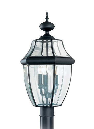 Curved Beveled Black 3 Light Outdoor Post Lantern, Lighting, Laura of Pembroke