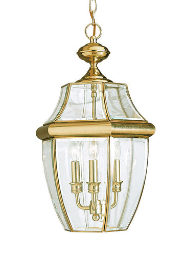 Curved Beveled Polished Brass 3 Light Outdoor Pendant, Lighting, Laura of Pembroke