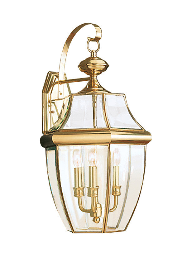 Curved Beveled Polished Brass 3 Light Outdoor Wall Lantern, Lighting, Laura of Pembroke