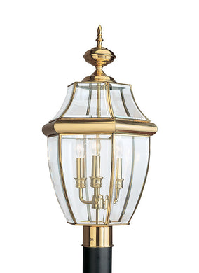 Curved Beveled Polished Brass 3 Light Outdoor Post Lantern, Lighting, Laura of Pembroke