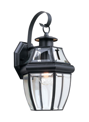 Curved Beveled Glass Black 1 Light Outdoor Wall Lantern, Lighting, Laura of Pembroke