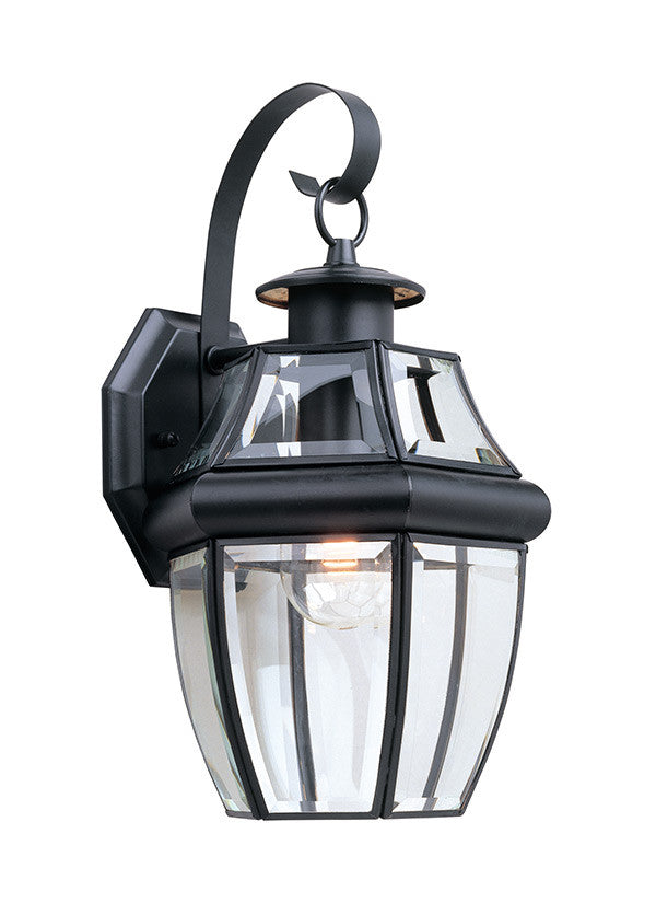 Curved Beveled Glass Black 1 Light Outdoor Wall Lantern, Lighting, Laura of Pembroke