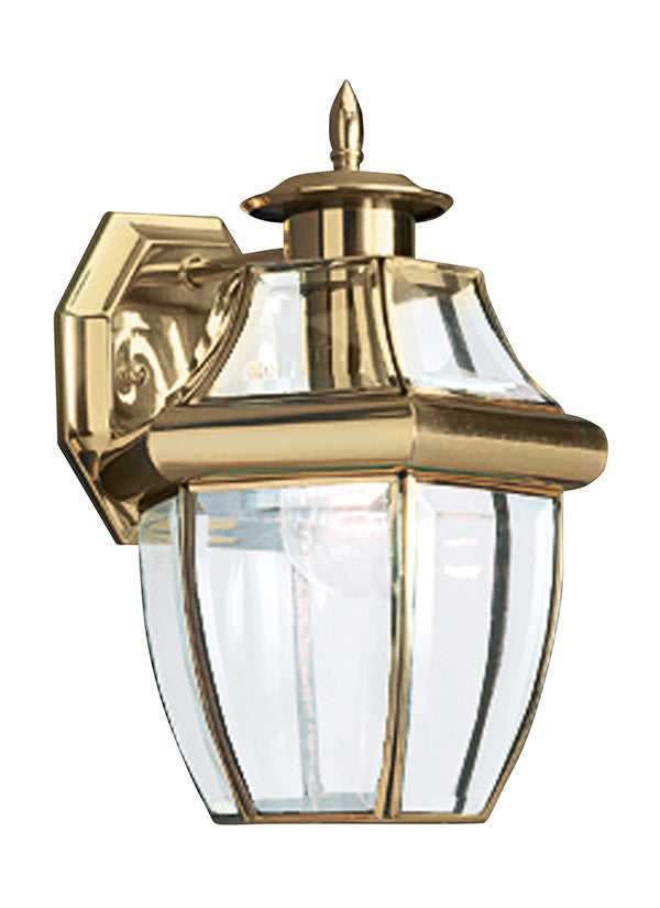 Curved Beveled Glass Polished Brass 1 Light Outdoor Wall Lantern, Lighting, Laura of Pembroke