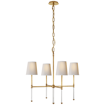 Sleek Hand-Rubbed Brass with Natural Paper Shades Small Chandelier, Lighting, Laura of Pembroke