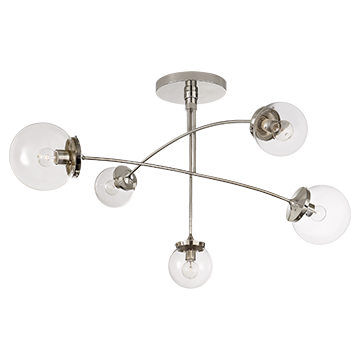 Kate Spade Round  Globe Medium Mobile Chandelier in Polished Nickel with Clear Glass, Lighting, Laura of Pembroke