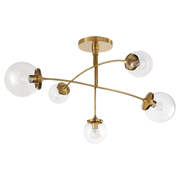 Kate Spade Round Globe Medium Mobile Chandelier in Soft Brass with Clear Glass, Lighting, Laura of Pembroke