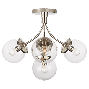 Kate Spade Round Globe Medium Semi-Flush Mount in Polished Nickel with Clear Glass, Lighting, Laura of Pembroke