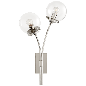 Kate Spade Round Globe Left Sconce in Polished Nickel with Clear Glass, Lighting, Laura of Pembroke
