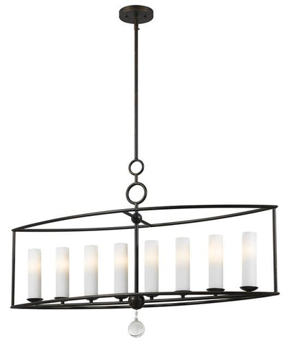 Circle Detail Bronze 8 Light Linear Chandelier, Lighting, Laura of Pembroke