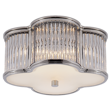 Quatre Foil Small Flush Mount in Polished Nickel and Clear Glass Rods with Frosted Glass, Lighting, Laura of Pembroke