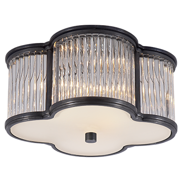 Quatre Foil Small Flush Mount in Gun Metal and Clear Glass Rods with Frosted Glass, Lighting, Laura of Pembroke