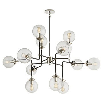Bistro Medium Chandelier in Polished Nickel with Clear Glass, Lighting, Laura of Pembroke