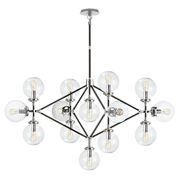 Bistro Four Arm Chandelier in Polished Nickel and Black with Clear Glass, Lighting, Laura of Pembroke