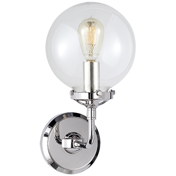 Bistro Single Light Sconce in Polished Nickel with Clear Glass, Lighting, Laura of Pembroke