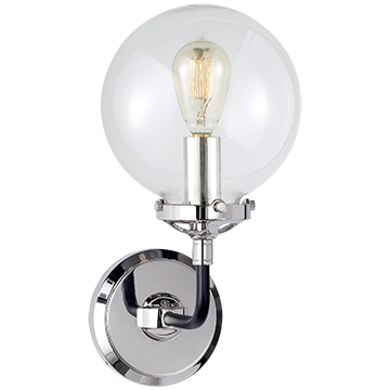 Bistro Single Light Sconce in Polished Nickel and Black with Clear Glass, Lighting, Laura of Pembroke