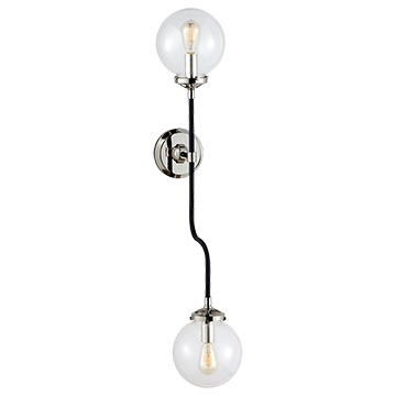 Bistro Double Wall Sconce in Polished Nickel with Clear Glass, Lighting, Laura of Pembroke