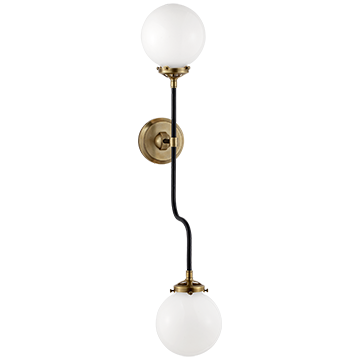 Bistro Double Wall Sconce in Hand-Rubbed Antique Brass with White Glass, Lighting, Laura of Pembroke